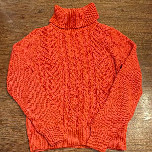 Lands' End Tops - Vintage Woman Lands' End Drifter Cable Fisherman M Orange Preppy Classic